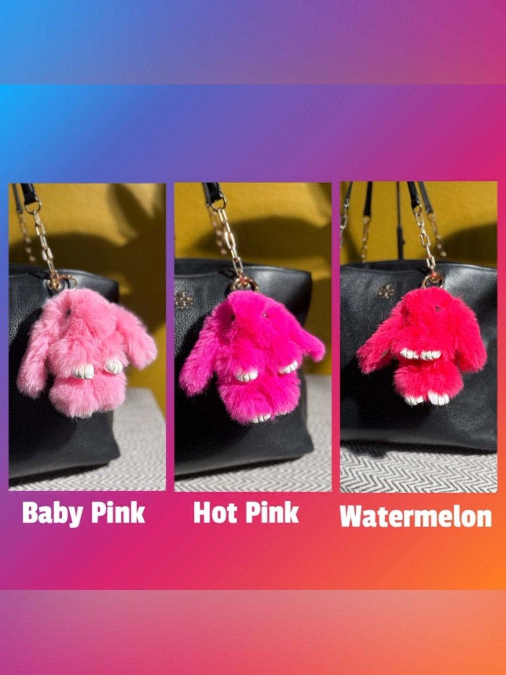 Faux Fur Bunny Bag Charm | Bright Pink Shades & Gold Hardware - Choice of 1